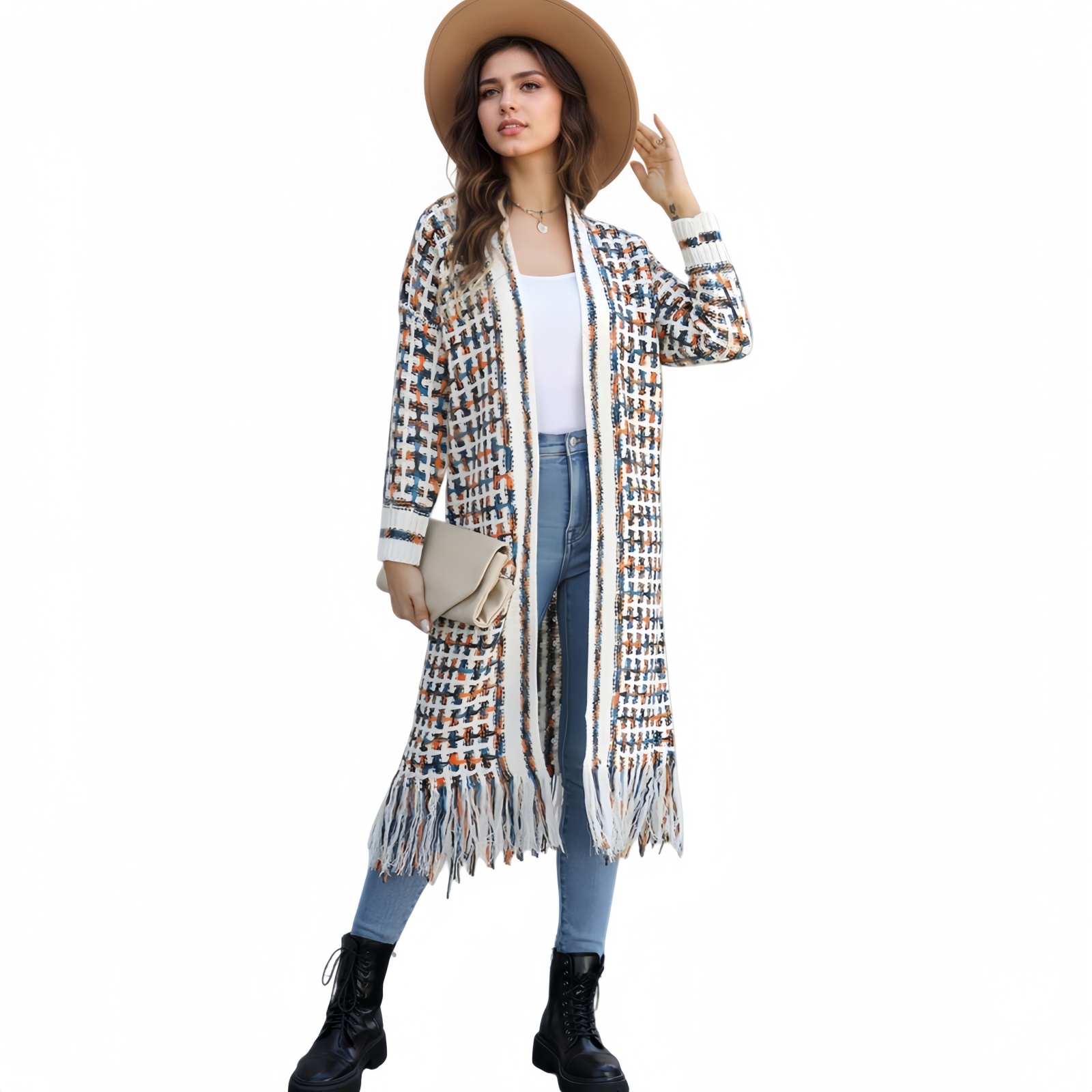 Elegant Colorful Long Cardigan Sweater Womens Large Size Knitted Sweater Coat